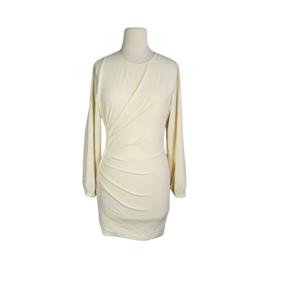 ZARA Long Sleeve Ruched Mini Dress Cream Medium 3897/063 Clean Girl Neutral NEW - Picture 2 of 10